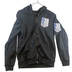 Attack on Titan Wings of Liberty Zip Up Hoodie Black Mens Small Scout Regiment
